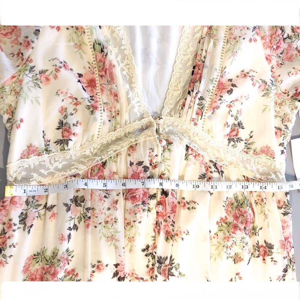 A Collective Story Floral Maxi Dress Lace Trim Tiered Boho Cottagecore M NWT - Picture 9 of 13